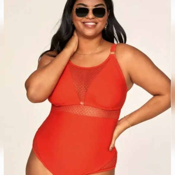 NEW NWT AdoreMe Plus Size Fiesta Orange Cloralin Contour One Piece Bathing Suit - Picture 6 of 7